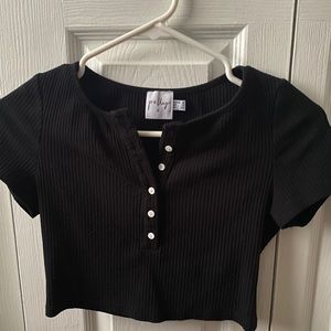 Princess Polly ribbon black button top size 2